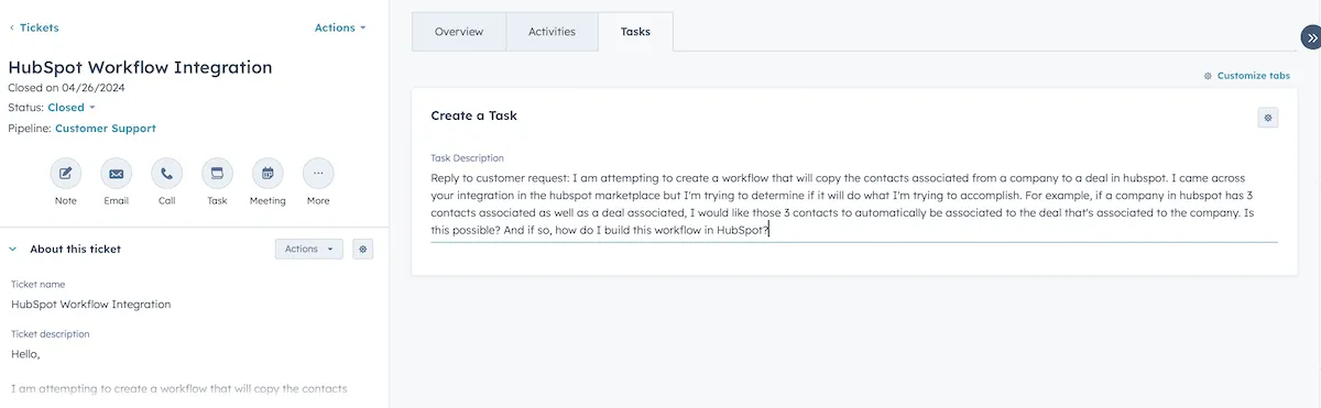 Generate task in HubSpot 2